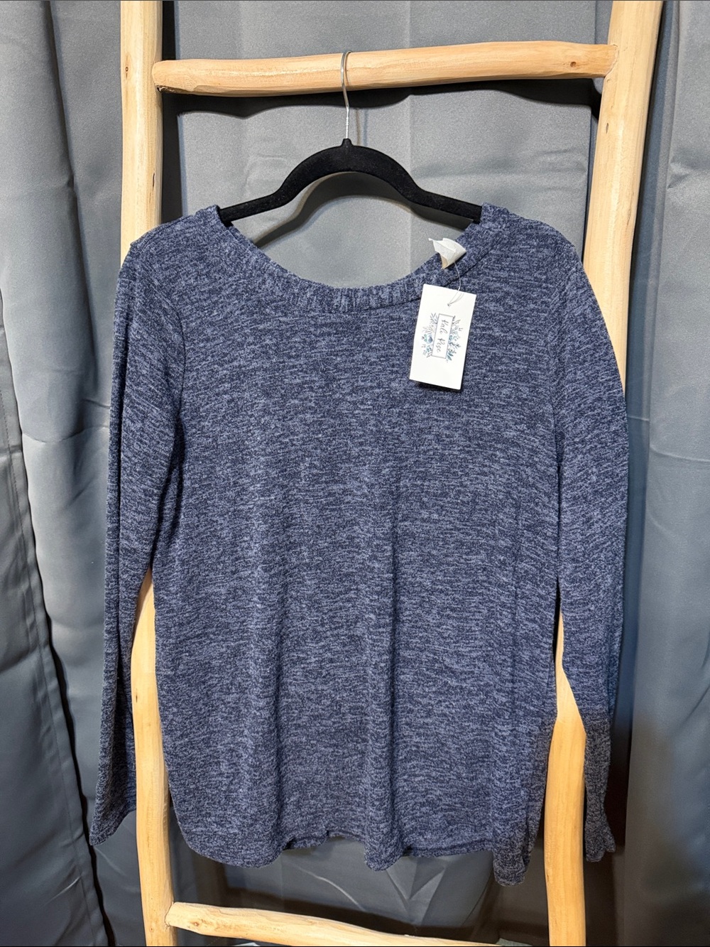 Sew In Love Heathered Navy Crewneck Sweater